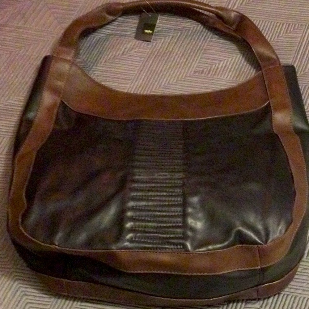 Mossimo Supply Co. lage brown and black faux leather tote bag. NWT